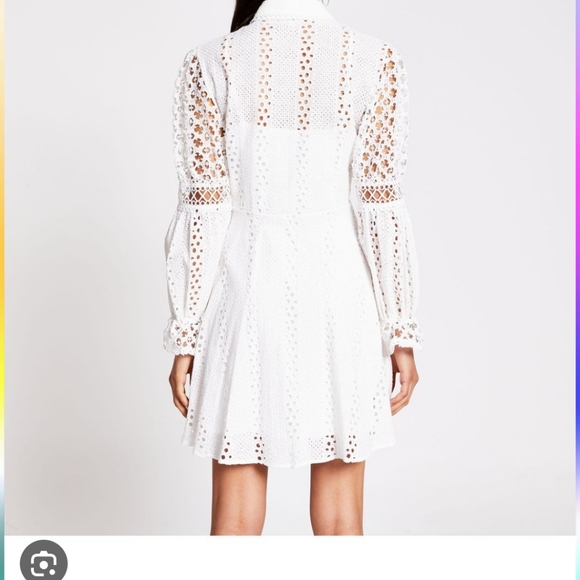 RIVER ISLAND WHITE LONG SLEEVE PEARL BUTTON BRODERIE DRESS Size 8 - Picture 3 of 9